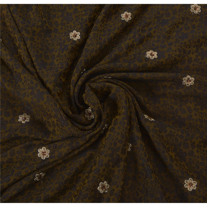 Sanskriti Vintage Embroidered-Printed Art Silk Saree Green Sari 5Yd Craft Fabric