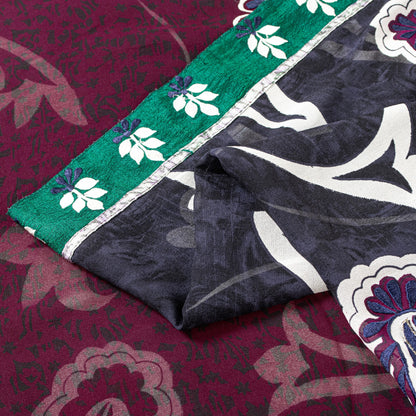 Sanskriti vintage Black-Purple Sarees Pure Georgette Hand Bead Fabric 5 Yd Sari