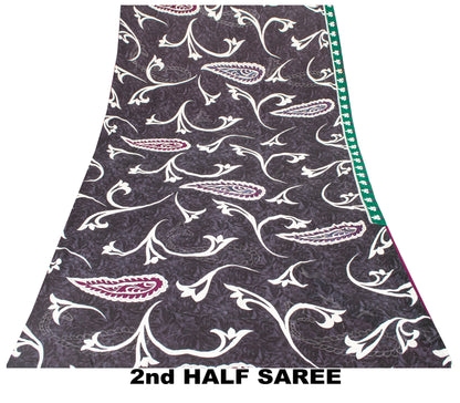 Sanskriti vintage Black-Purple Sarees Pure Georgette Hand Bead Fabric 5 Yd Sari