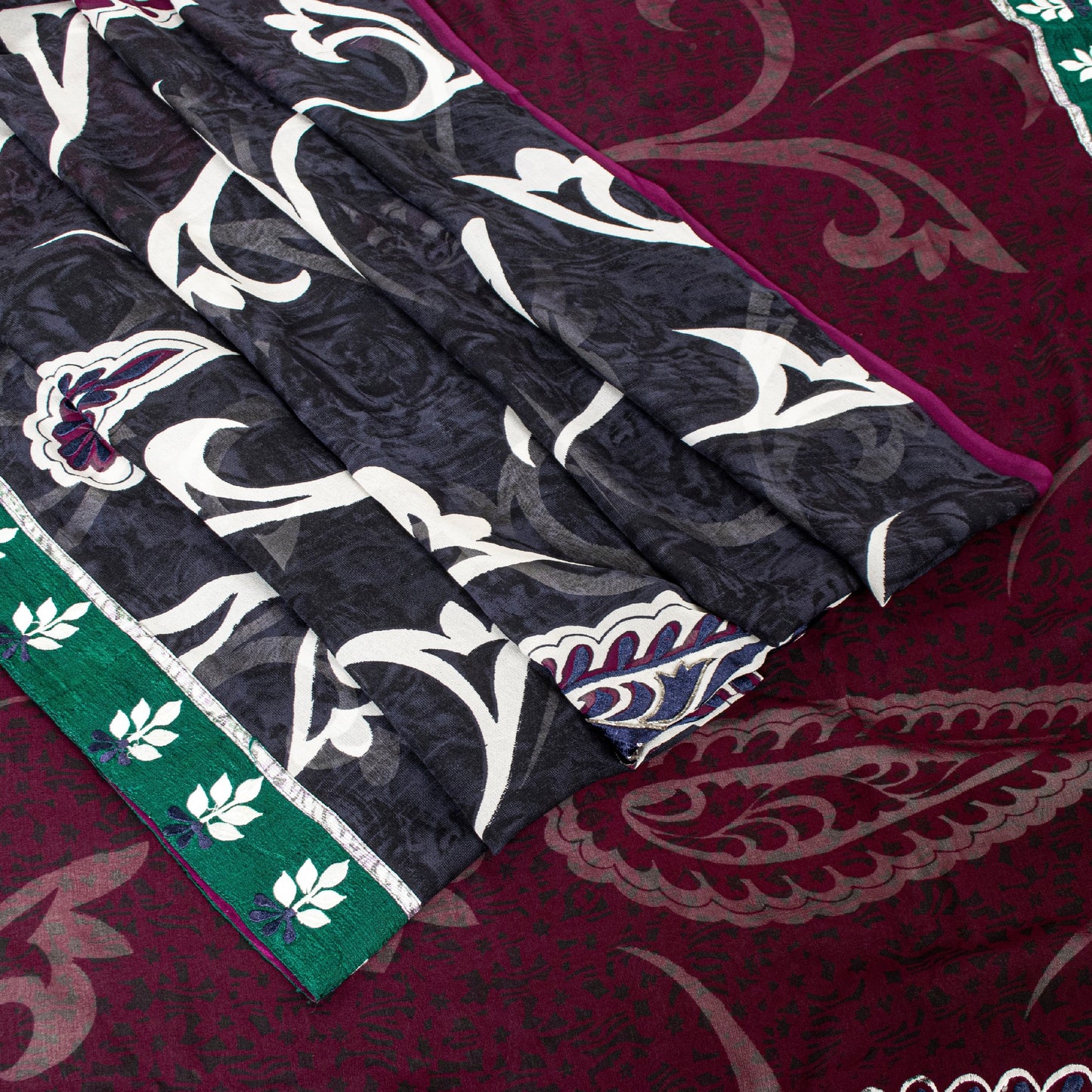 Sanskriti vintage Black-Purple Sarees Pure Georgette Hand Bead Fabric 5 Yd Sari