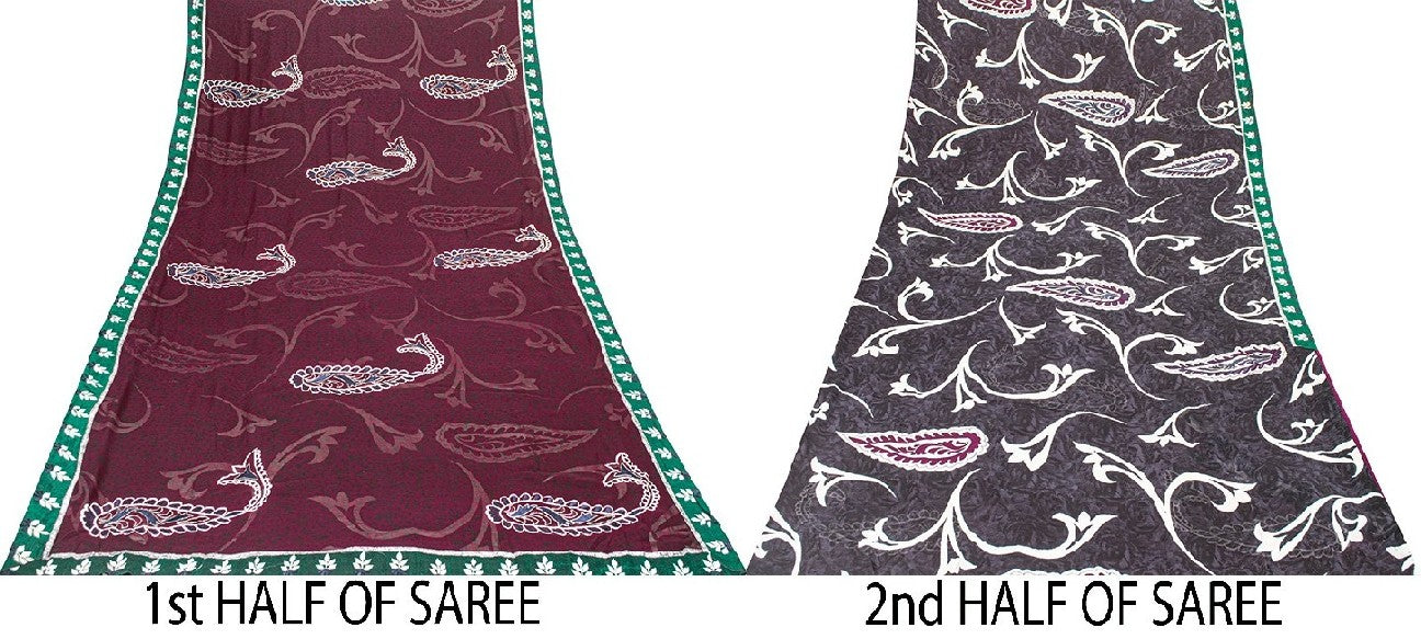Sanskriti vintage Black-Purple Sarees Pure Georgette Hand Bead Fabric 5 Yd Sari