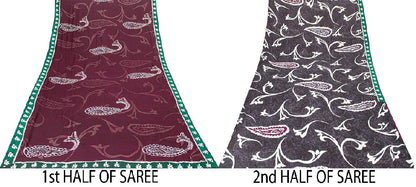 Sanskriti vintage Black-Purple Sarees Pure Georgette Hand Bead Fabric 5 Yd Sari