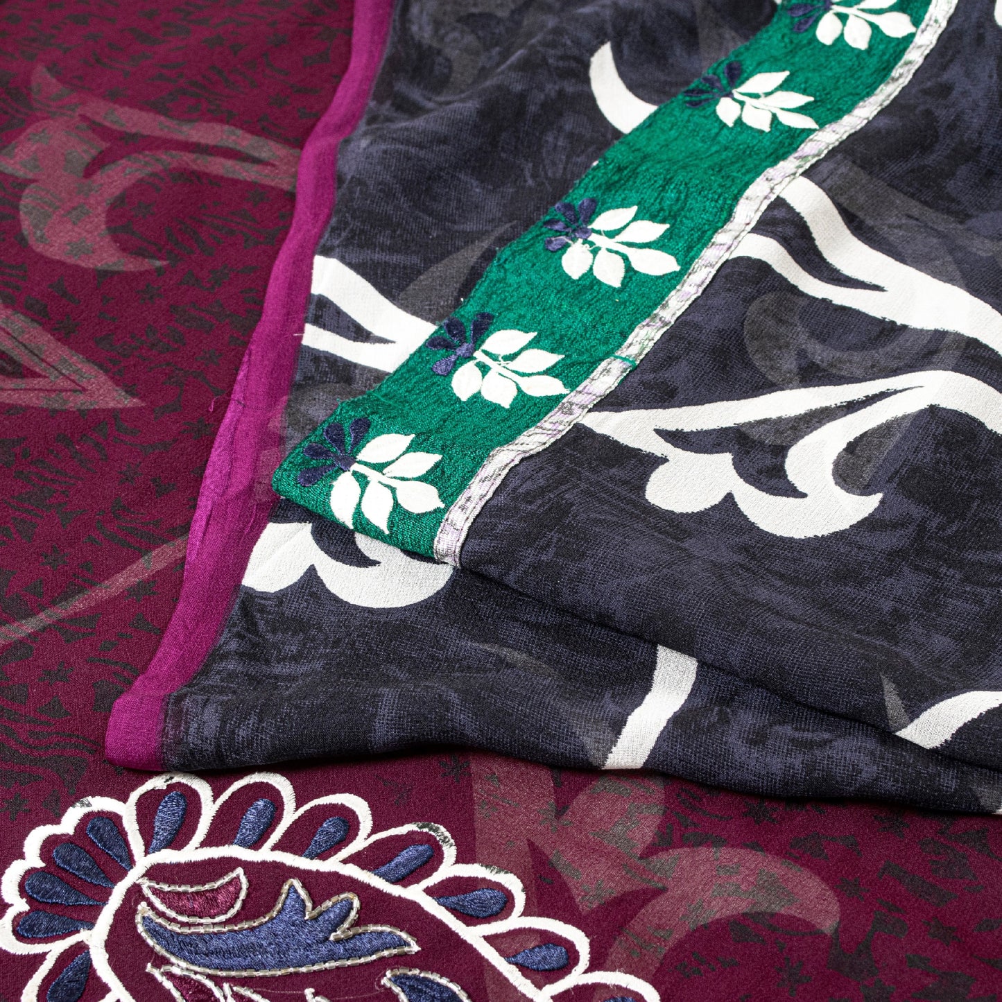 Sanskriti vintage Black-Purple Sarees Pure Georgette Hand Bead Fabric 5 Yd Sari