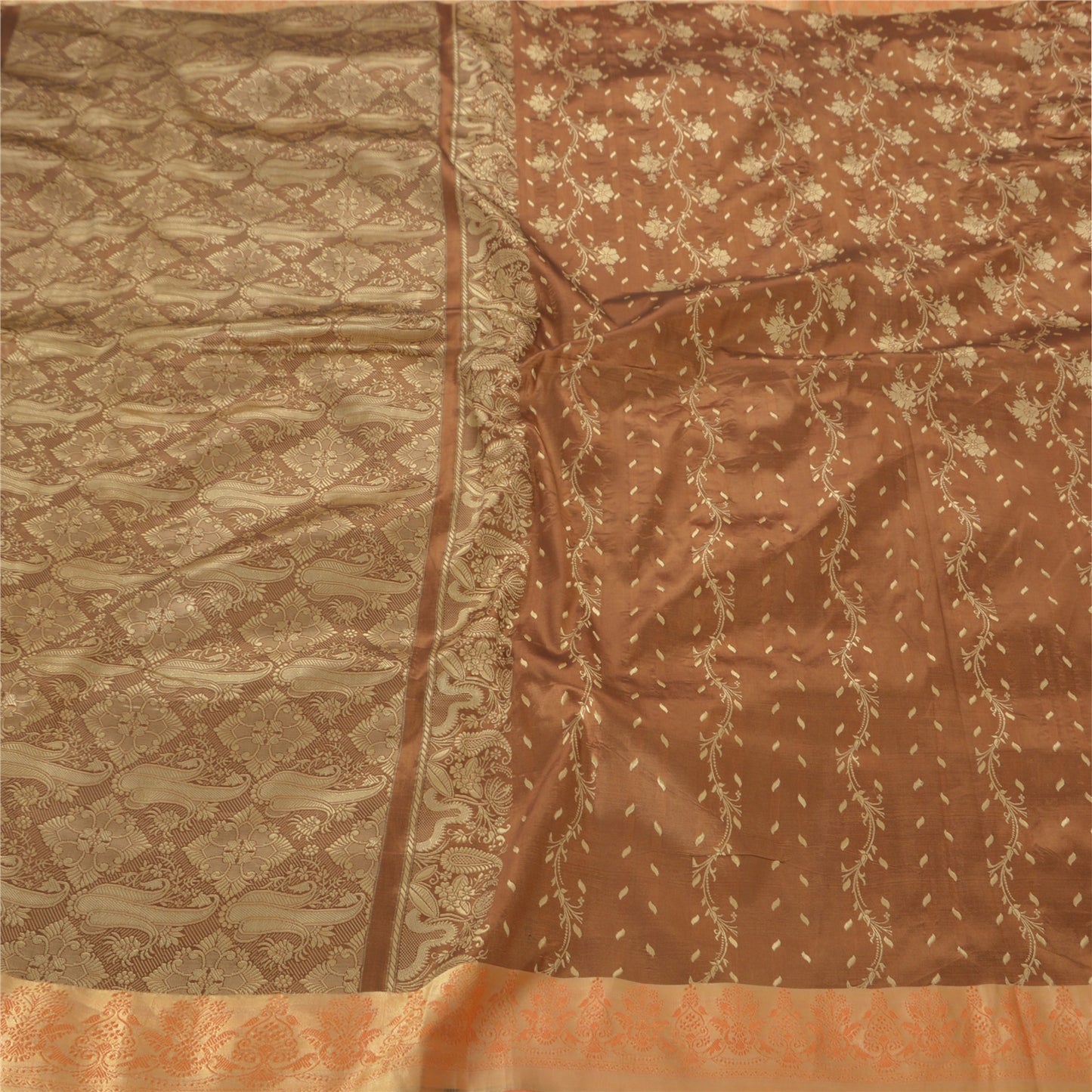 Sanskriti Vintage Brown Sarees Art Silk Woven Craft Fabric Premium 5 Yard Sari