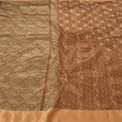 Sanskriti Vintage Brown Sarees Art Silk Woven Craft Fabric Premium 5 Yard Sari