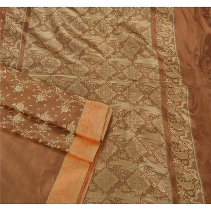 Sanskriti Vintage Brown Sarees Art Silk Woven Craft Fabric Premium 5 Yard Sari