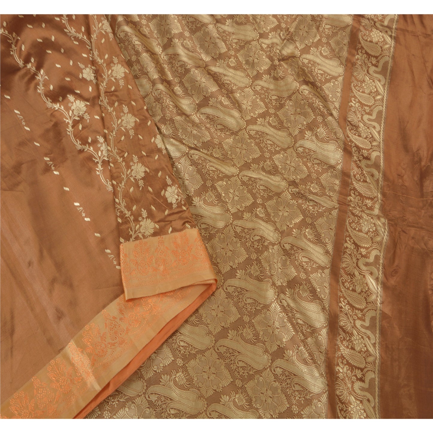 Sanskriti Vintage Brown Sarees Art Silk Woven Craft Fabric Premium 5 Yard Sari