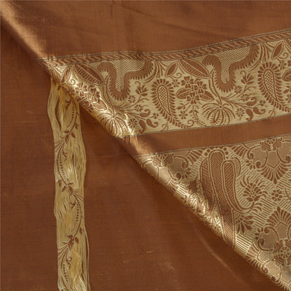 Sanskriti Vintage Brown Sarees Art Silk Woven Craft Fabric Premium 5 Yard Sari