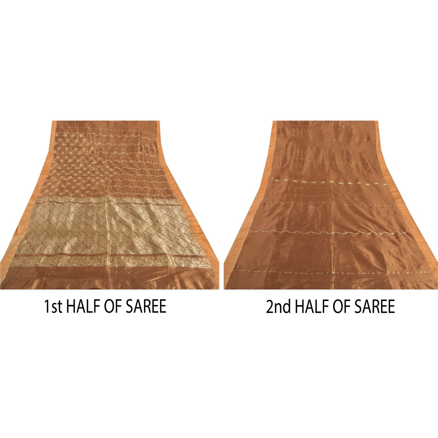 Sanskriti Vintage Brown Sarees Art Silk Woven Craft Fabric Premium 5 Yard Sari