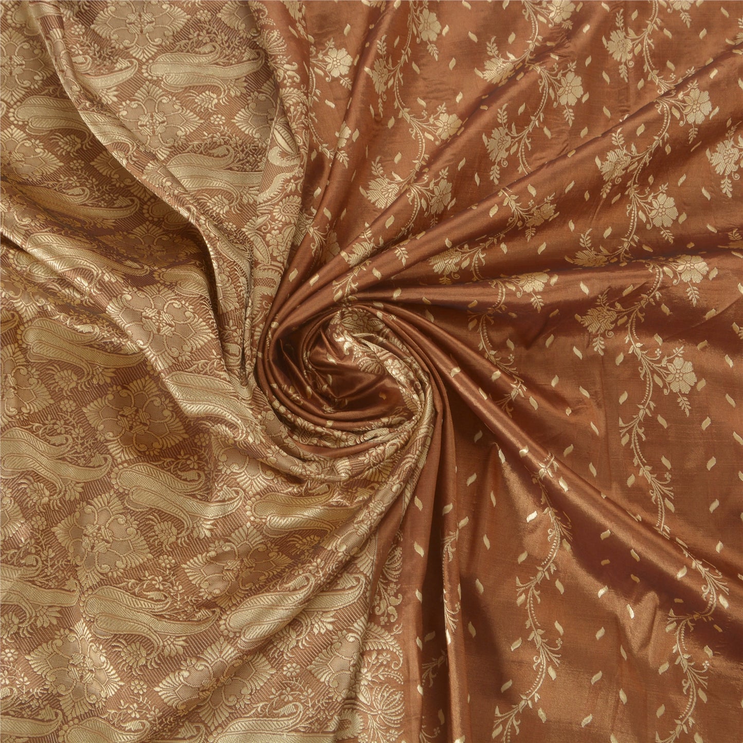 Sanskriti Vintage Brown Sarees Art Silk Woven Craft Fabric Premium 5 Yard Sari