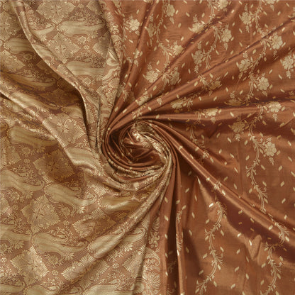 Sanskriti Vintage Brown Sarees Art Silk Woven Craft Fabric Premium 5 Yard Sari