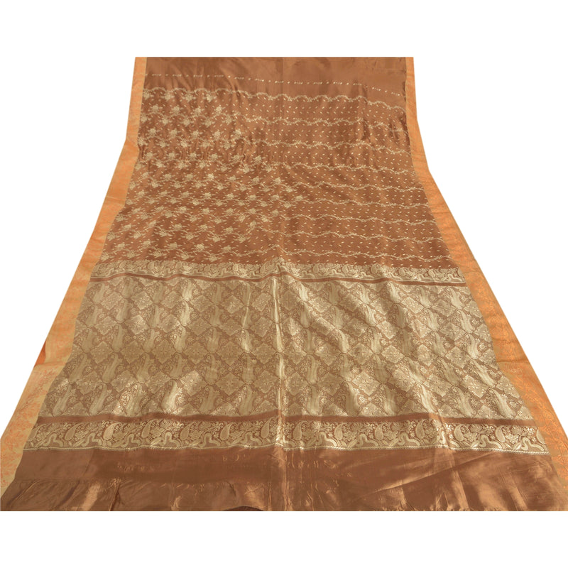 Sanskriti Vintage Brown Sarees Art Silk Woven Craft Fabric Premium 5 Yard Sari