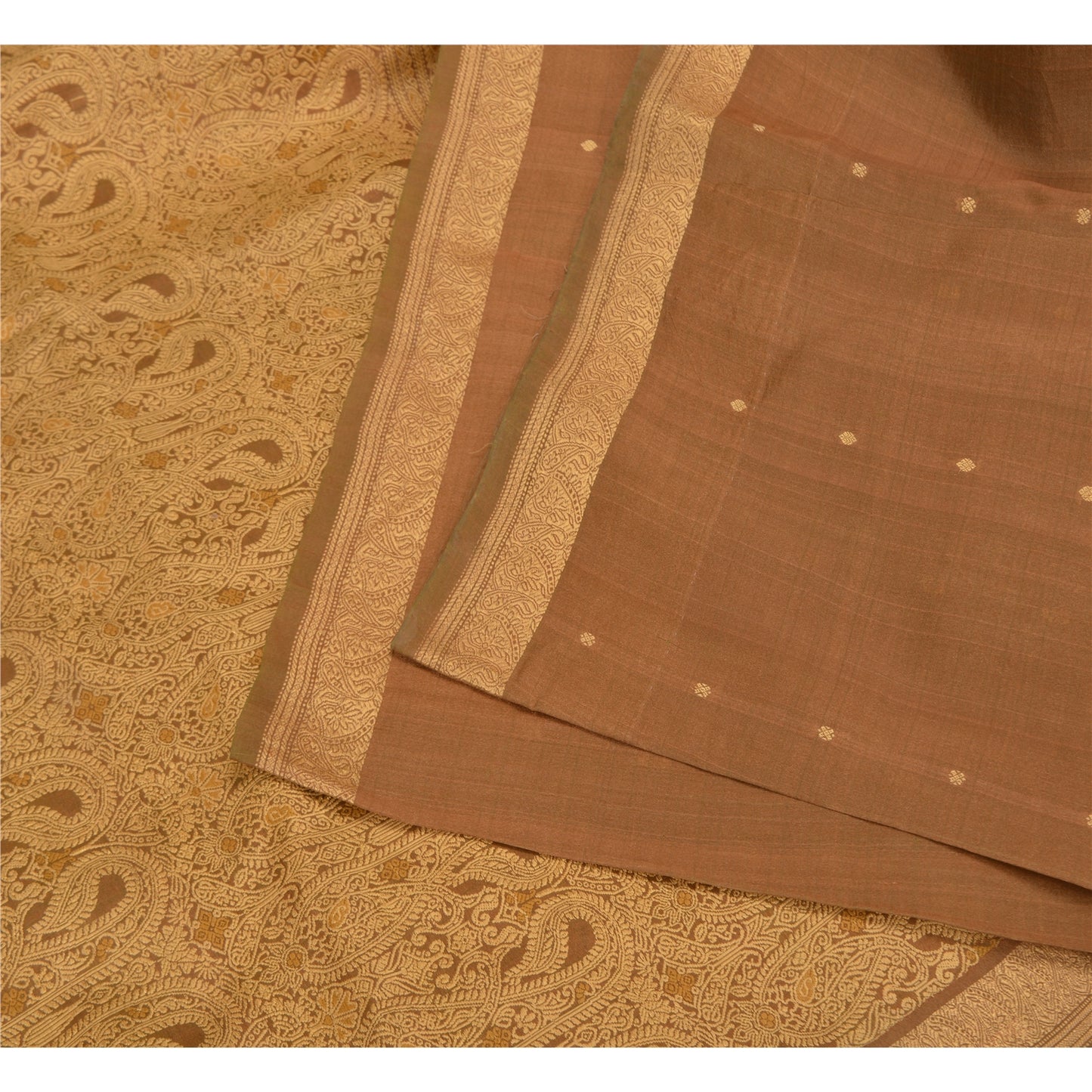 Sanskriti Vintage Brown Sarees 100% Pure Silk Woven Premium Fabric 5+ Yd Sari