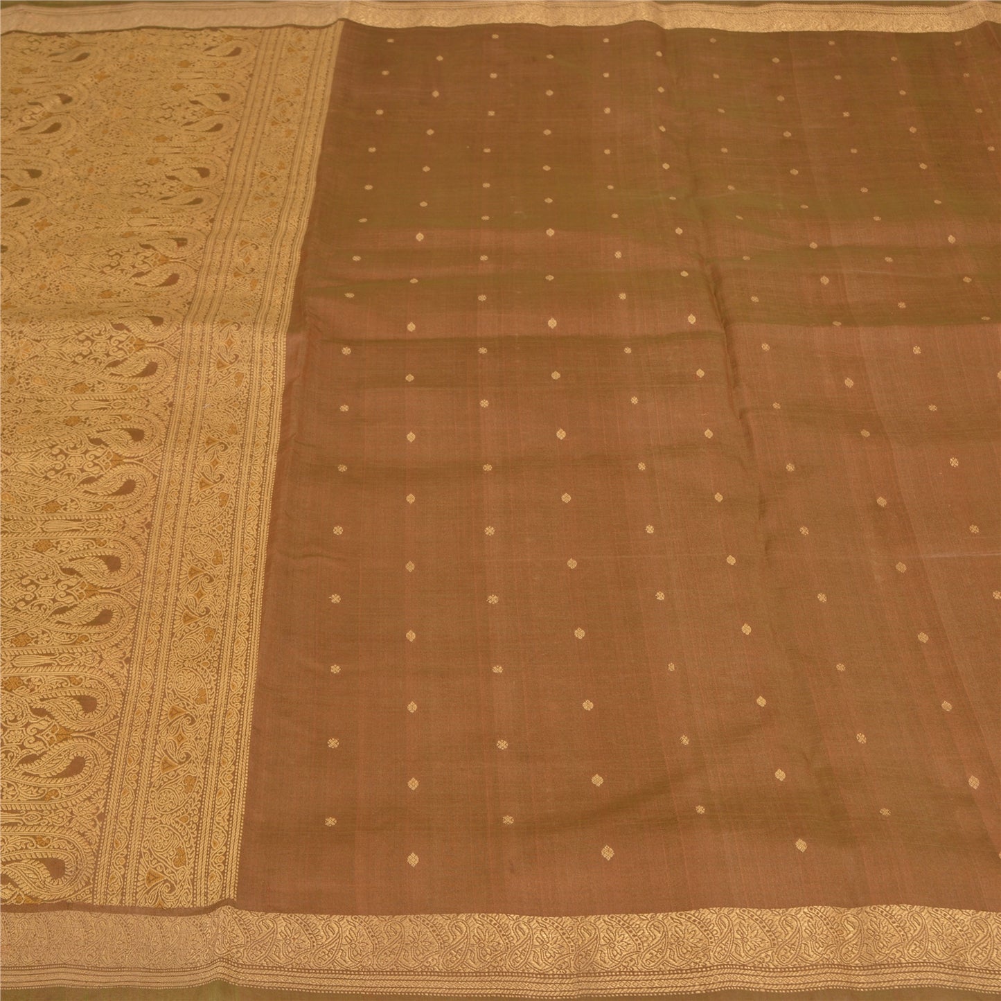 Sanskriti Vintage Brown Sarees 100% Pure Silk Woven Premium Fabric 5+ Yd Sari