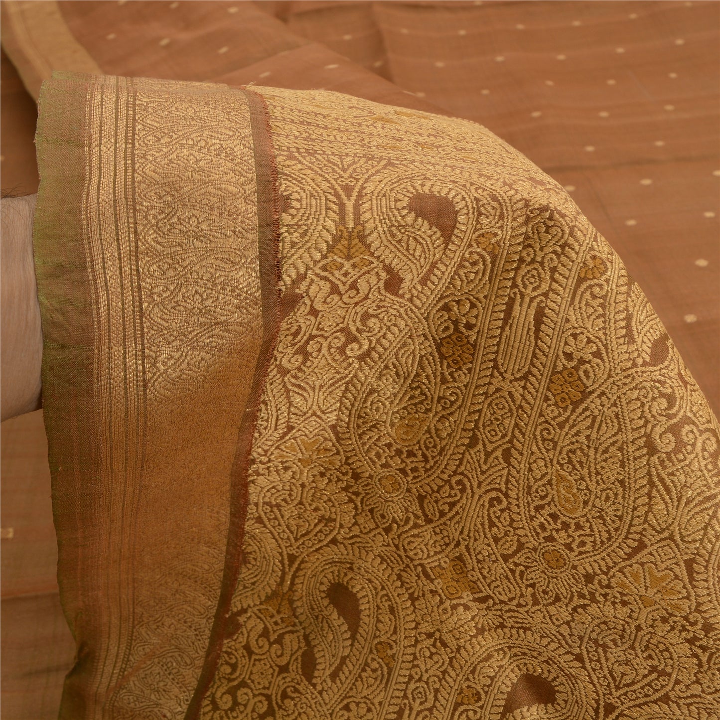 Sanskriti Vintage Brown Sarees 100% Pure Silk Woven Premium Fabric 5+ Yd Sari
