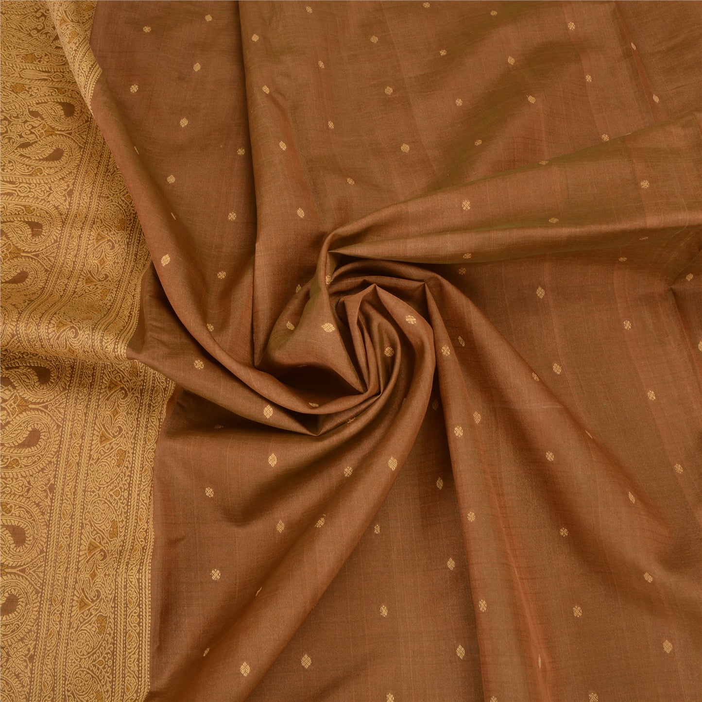 Sanskriti Vintage Brown Sarees 100% Pure Silk Woven Premium Fabric 5+ Yd Sari