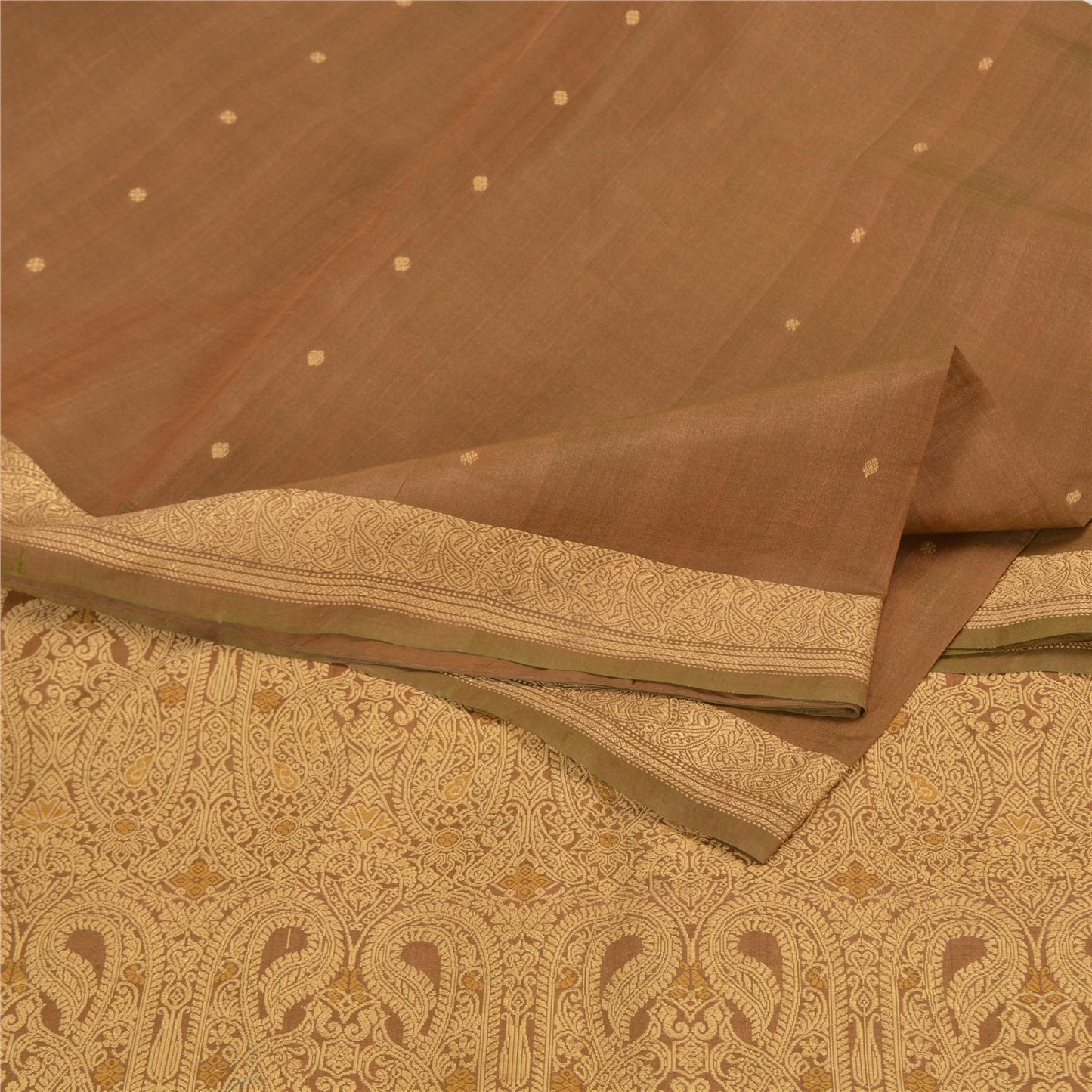 Sanskriti Vintage Brown Sarees 100% Pure Silk Woven Premium Fabric 5+ Yd Sari