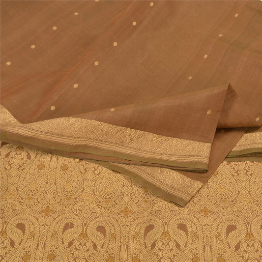 Sanskriti Vintage Brown Sarees 100% Pure Silk Woven Premium Fabric 5+ Yd Sari