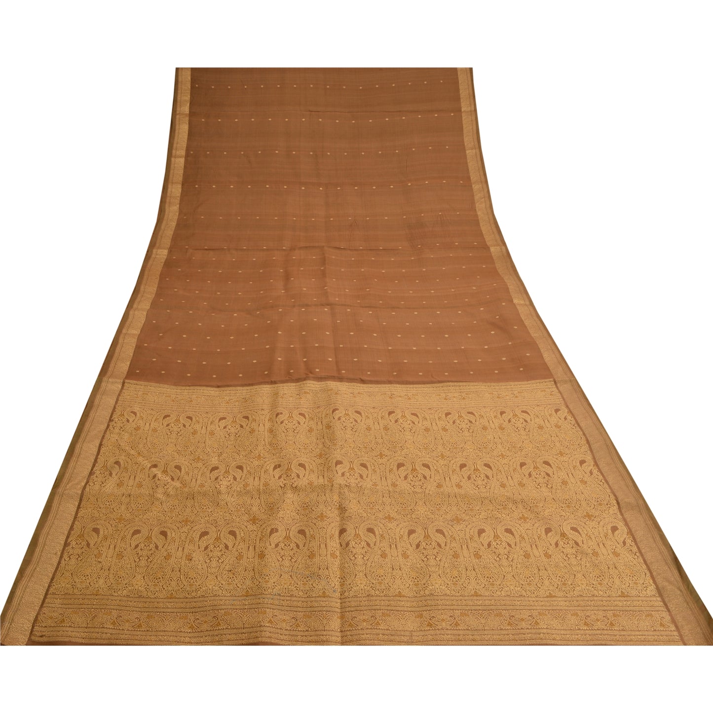 Sanskriti Vintage Brown Sarees 100% Pure Silk Woven Premium Fabric 5+ Yd Sari