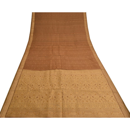 Sanskriti Vintage Brown Sarees 100% Pure Silk Woven Premium Fabric 5+ Yd Sari