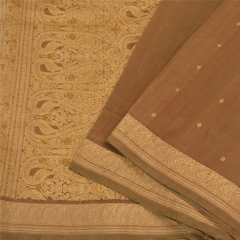 Sanskriti Vintage Brown Sarees 100% Pure Silk Woven Premium Fabric 5+ Yd Sari
