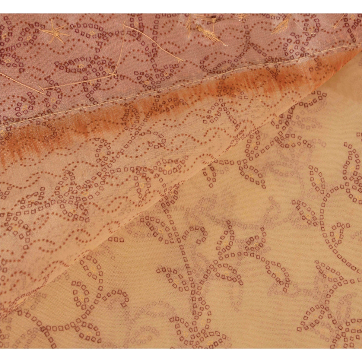 Sanskriti Vintage Bandhani-Hand Embroidered Art Silk Saree Cream Sari 5Yd Fabric