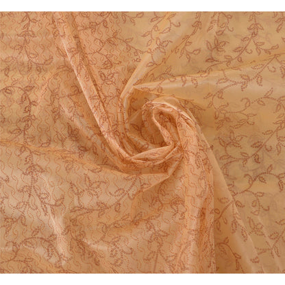 Sanskriti Vintage Bandhani-Hand Embroidered Art Silk Saree Cream Sari 5Yd Fabric