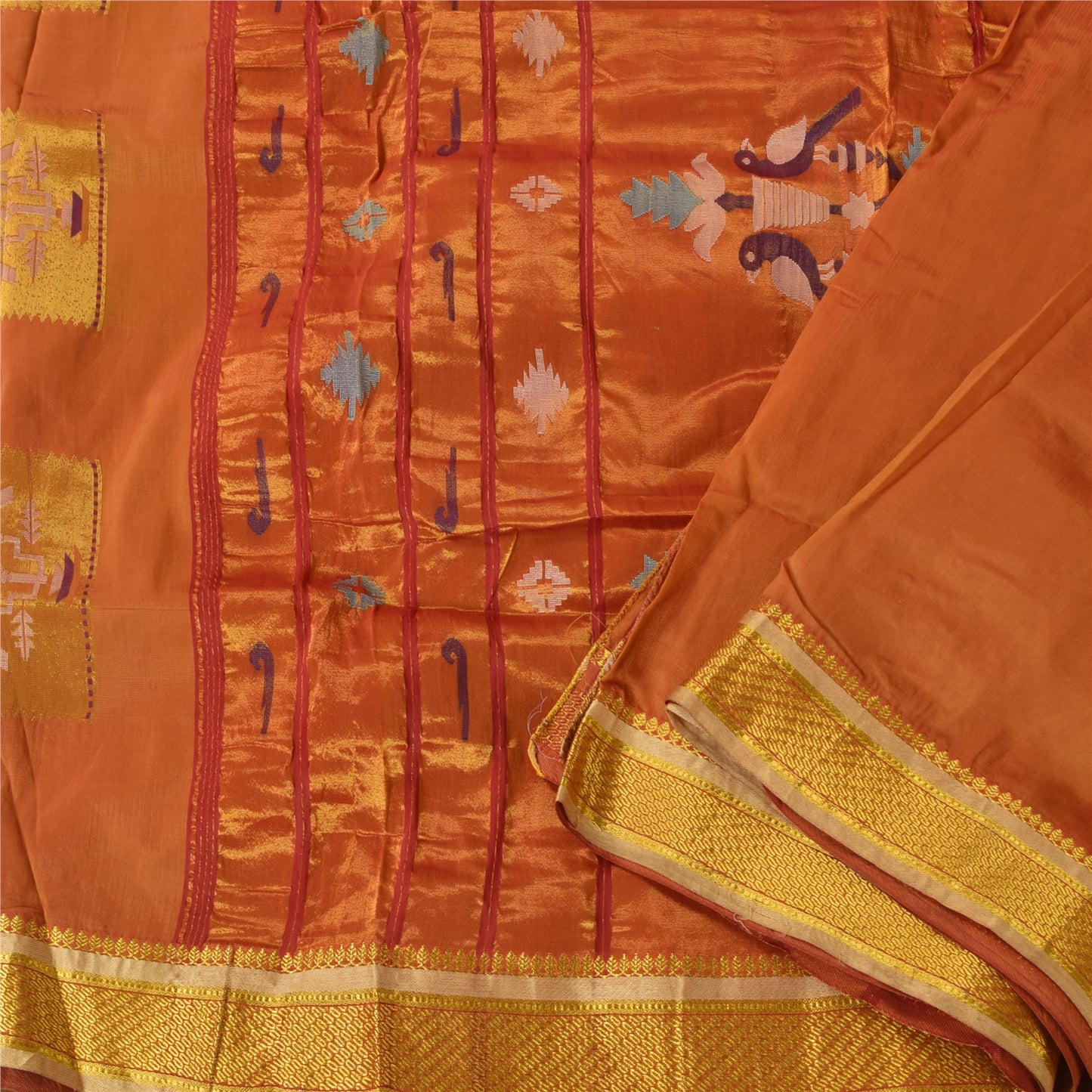 Sanskriti vintage Brown Sarees Blend Cotton Woven Premium Sari 6+yd Craft Fabric