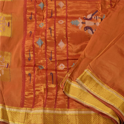 Sanskriti vintage Brown Sarees Blend Cotton Woven Premium Sari 6+yd Craft Fabric
