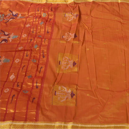 Sanskriti vintage Brown Sarees Blend Cotton Woven Premium Sari 6+yd Craft Fabric