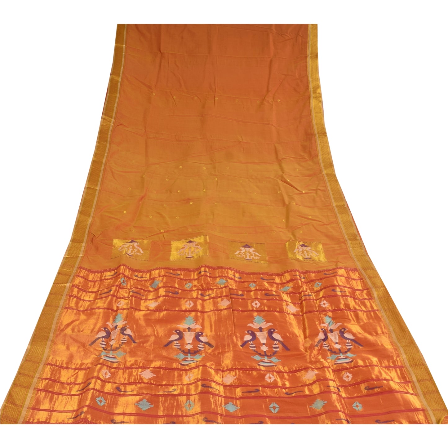 Sanskriti vintage Brown Sarees Blend Cotton Woven Premium Sari 6+yd Craft Fabric