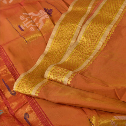 Sanskriti vintage Brown Sarees Blend Cotton Woven Premium Sari 6+yd Craft Fabric