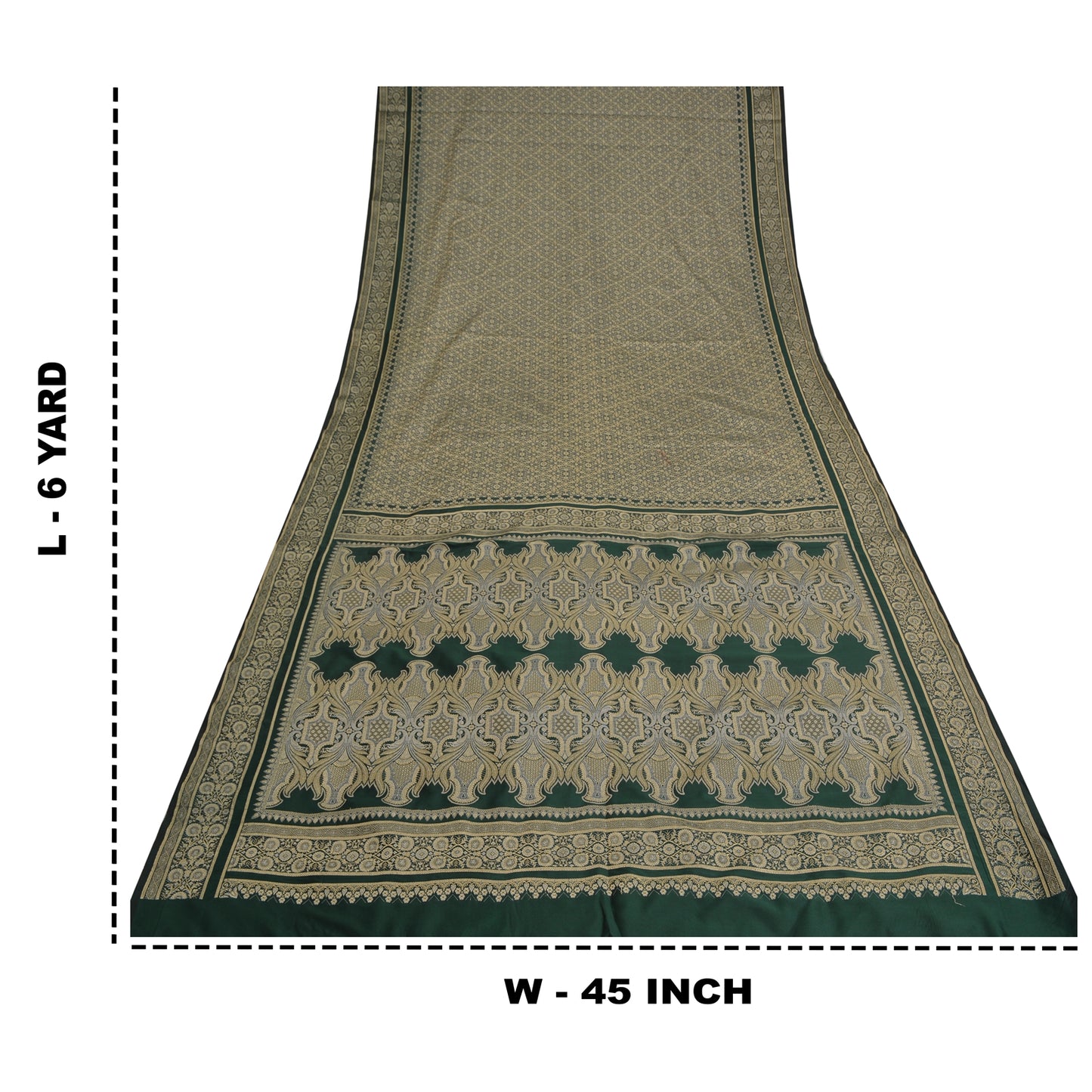 Sanskriti Vintage Green Indian Sarees Art Silk Woven Craft Fabric Cultural Sari