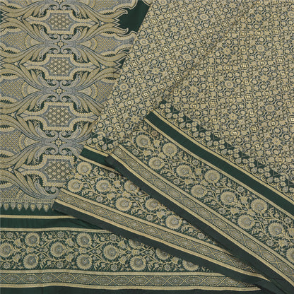 Sanskriti Vintage Green Indian Sarees Art Silk Woven Craft Fabric Cultural Sari