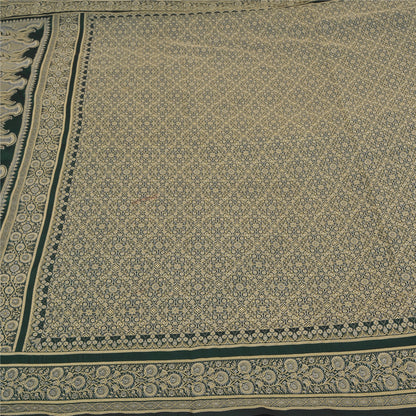 Sanskriti Vintage Green Indian Sarees Art Silk Woven Craft Fabric Cultural Sari