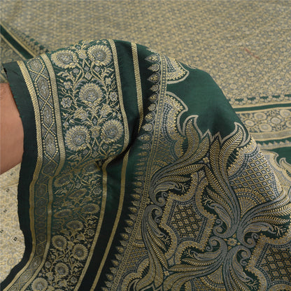 Sanskriti Vintage Green Indian Sarees Art Silk Woven Craft Fabric Cultural Sari