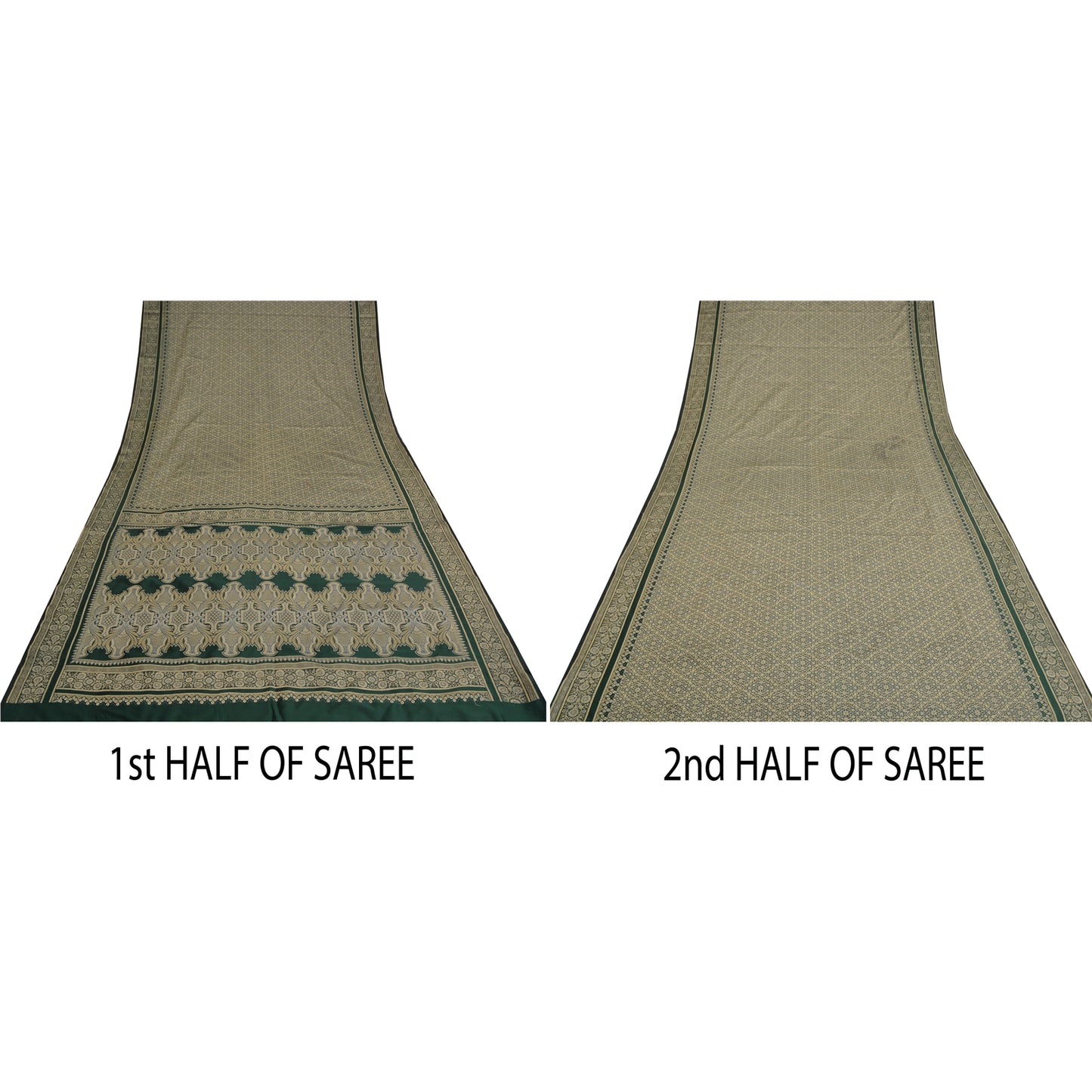 Sanskriti Vintage Green Indian Sarees Art Silk Woven Craft Fabric Cultural Sari