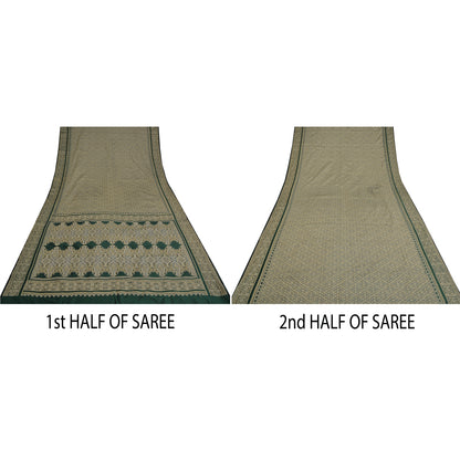 Sanskriti Vintage Green Indian Sarees Art Silk Woven Craft Fabric Cultural Sari