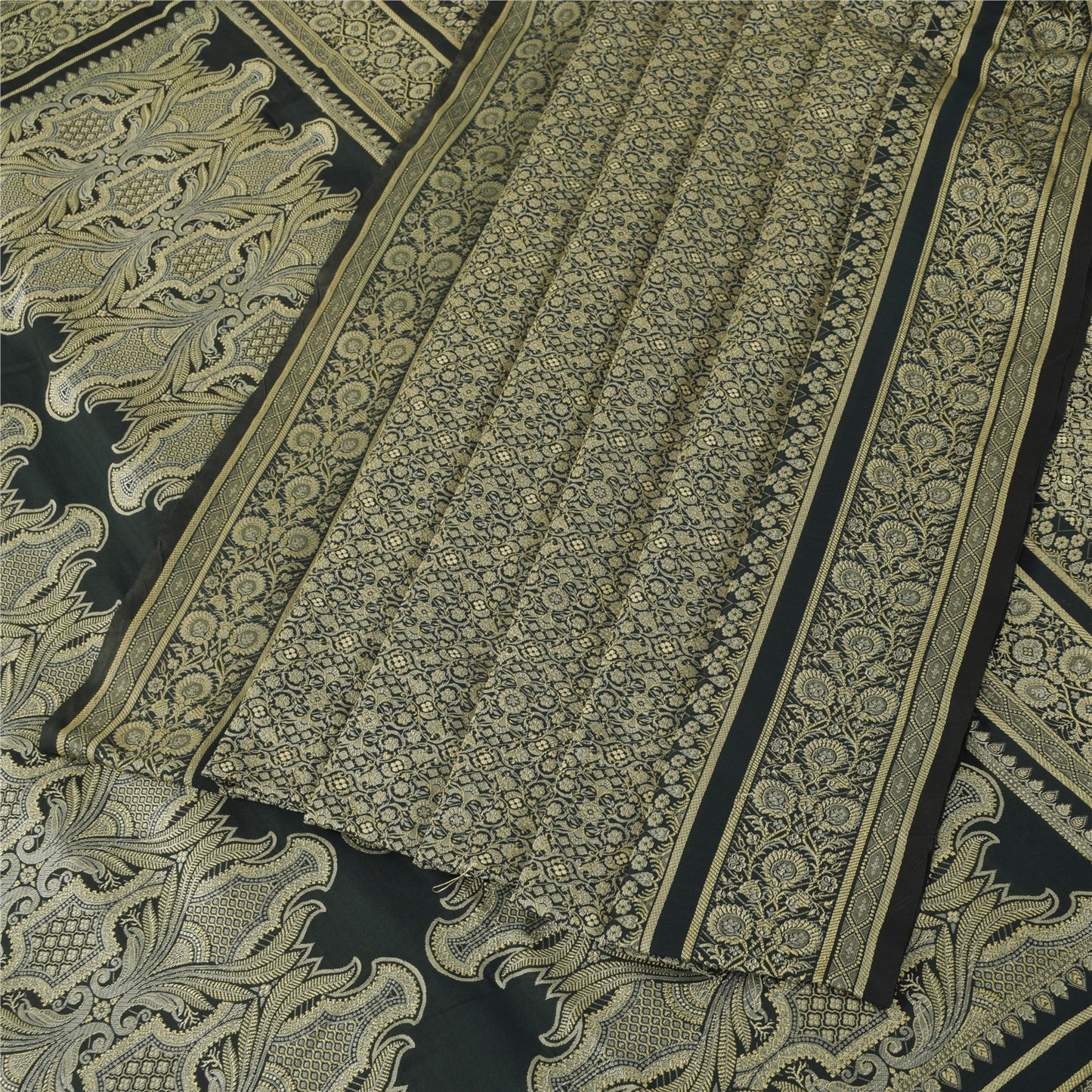 Sanskriti Vintage Green Indian Sarees Art Silk Woven Craft Fabric Cultural Sari