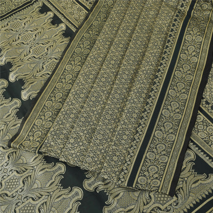 Sanskriti Vintage Green Indian Sarees Art Silk Woven Craft Fabric Cultural Sari