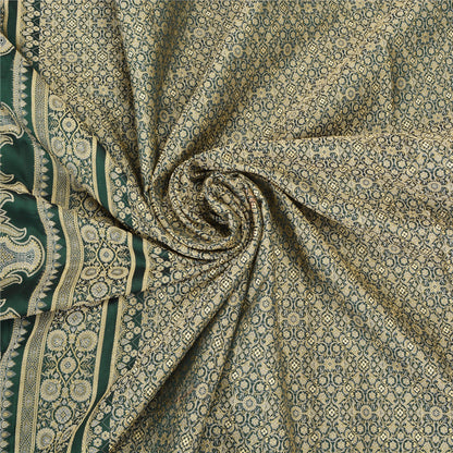 Sanskriti Vintage Green Indian Sarees Art Silk Woven Craft Fabric Cultural Sari