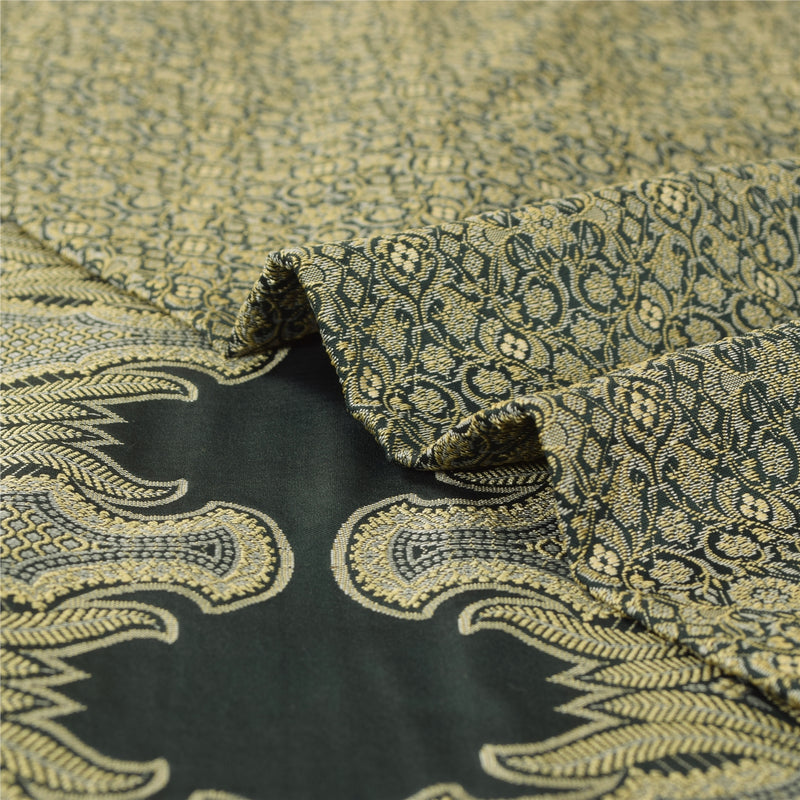 Sanskriti Vintage Green Indian Sarees Art Silk Woven Craft Fabric Cultural Sari