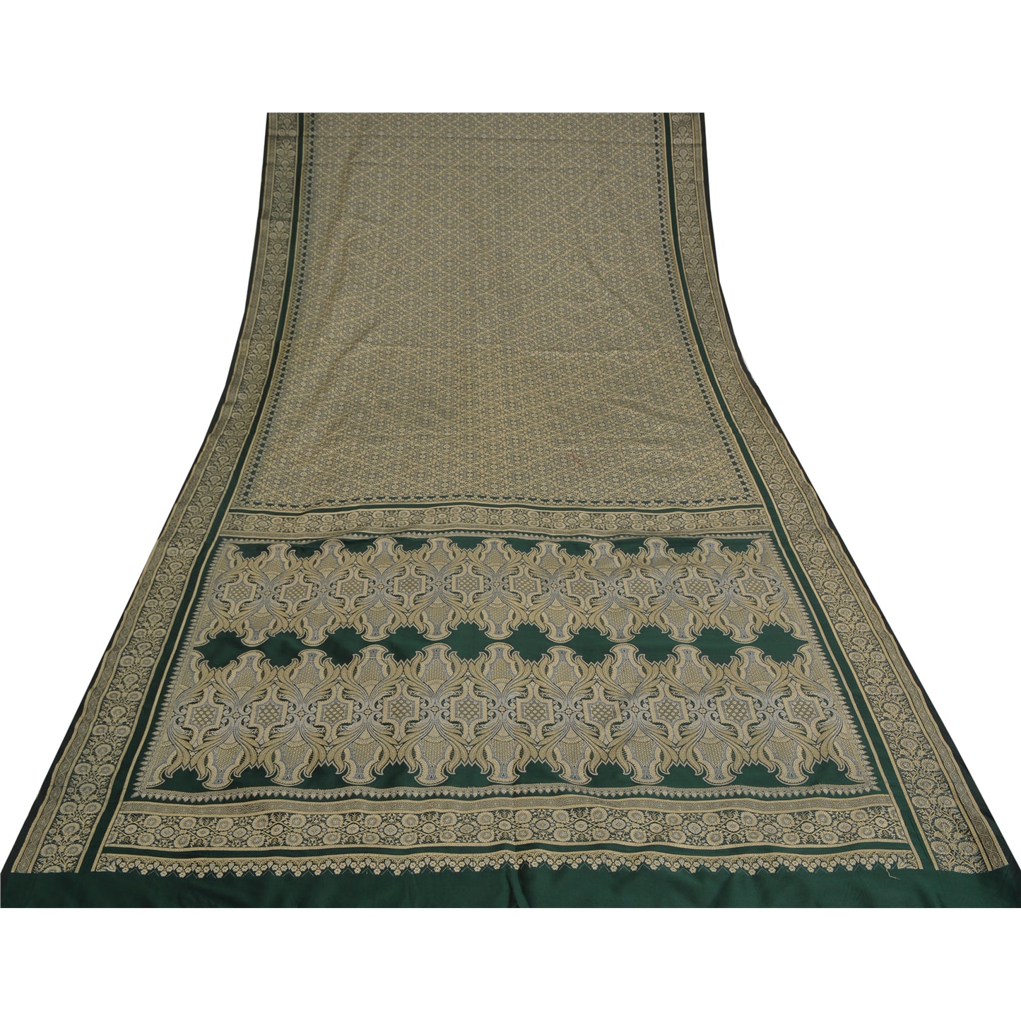 Sanskriti Vintage Green Indian Sarees Art Silk Woven Craft Fabric Cultural Sari