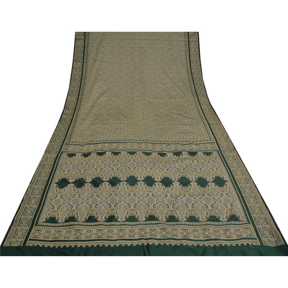 Sanskriti Vintage Green Indian Sarees Art Silk Woven Craft Fabric Cultural Sari