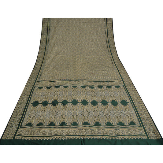Sanskriti Vintage Green Indian Sarees Art Silk Woven Craft Fabric Cultural Sari