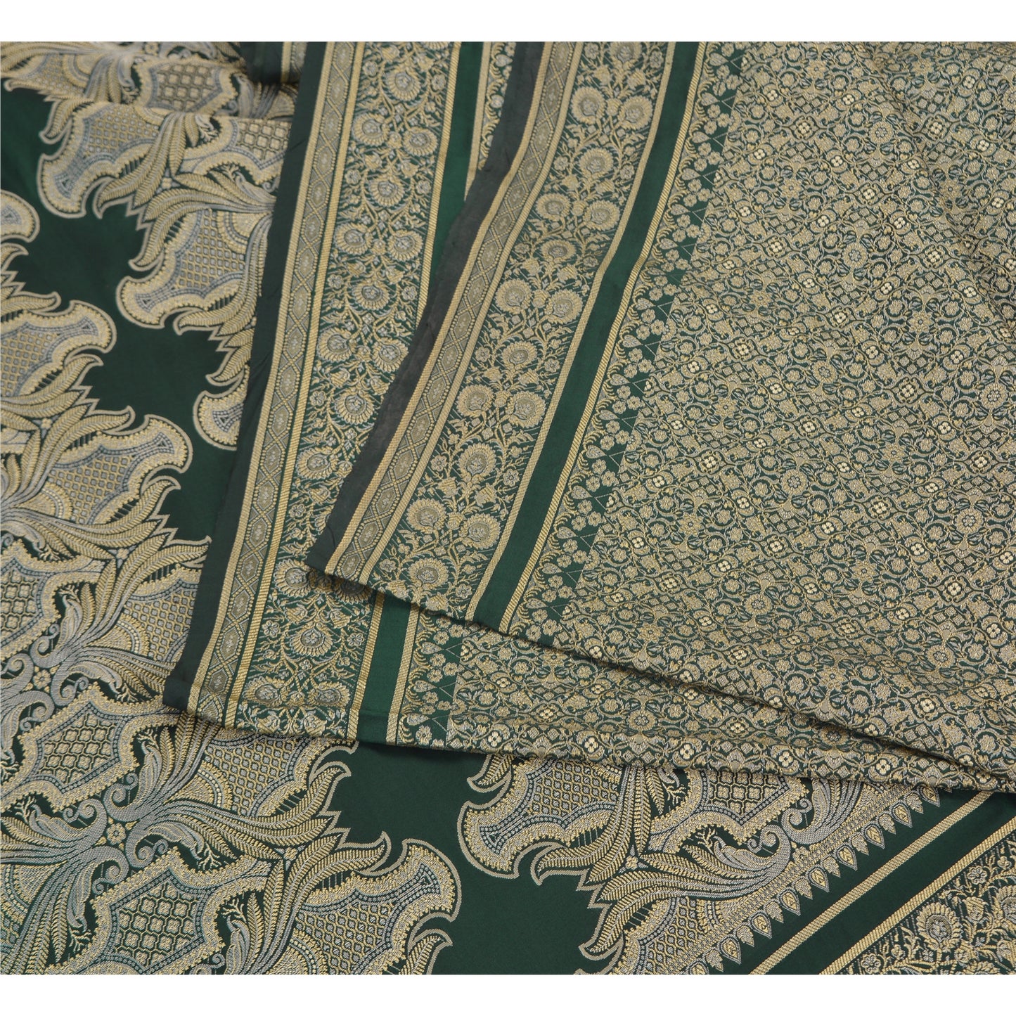 Sanskriti Vintage Green Indian Sarees Art Silk Woven Craft Fabric Cultural Sari