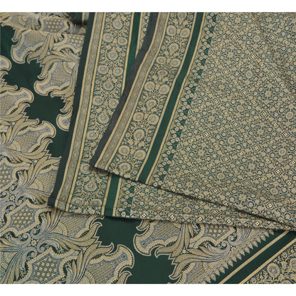 Sanskriti Vintage Green Indian Sarees Art Silk Woven Craft Fabric Cultural Sari