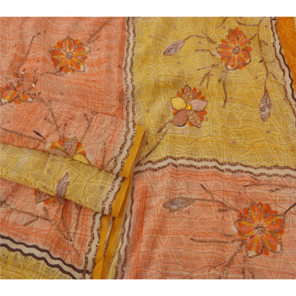 Sanskriti Vintage Orange Sarees Pure Crepe Silk Hand Beaded Fabric Craft Sari