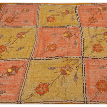 Sanskriti Vintage Orange Sarees Pure Crepe Silk Hand Beaded Fabric Craft Sari