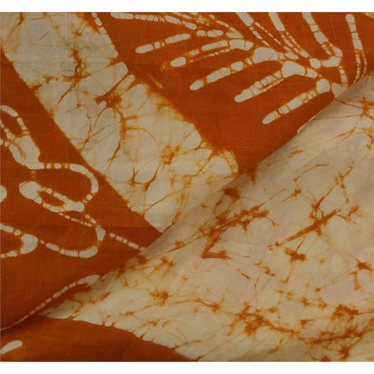 Sanskriti Vintage Cream Sarees Pure Silk Batik Work Sari Craft 5 Yd Decor Fabric